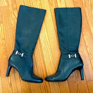 Leather knee high boots